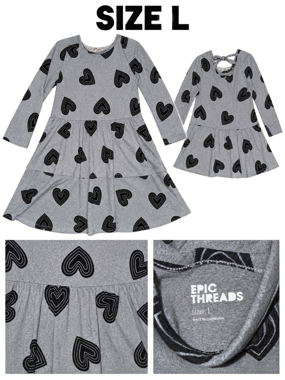 Epic Threads Gray Dress with Black Heart Print